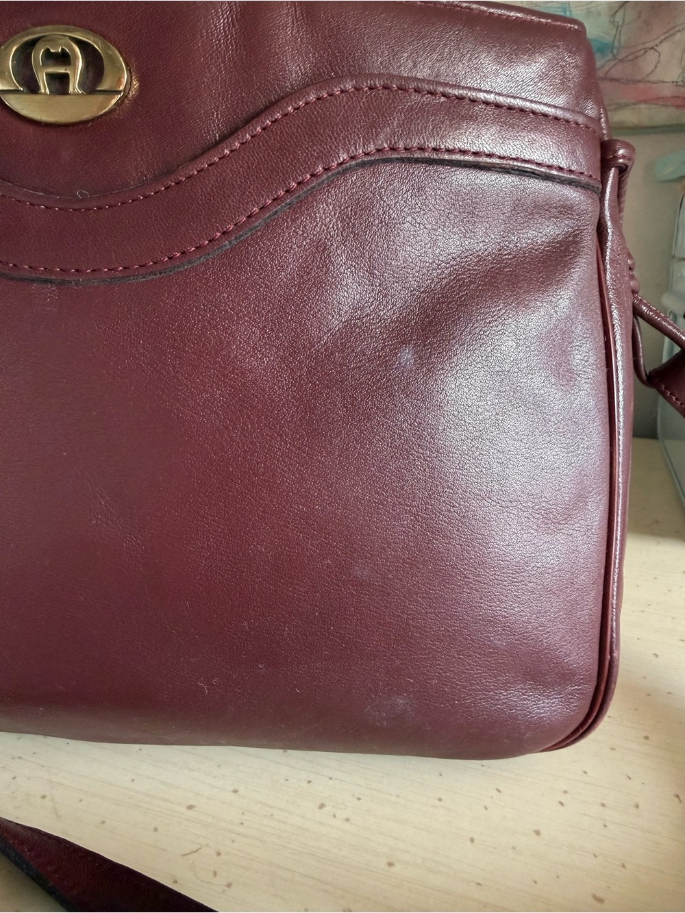 Vintage Etienne Aigner Burgundy Leather Shoulder Crossbody Bag - Picture 4 of 9
